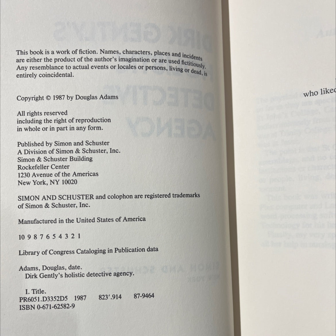 dirk gently's holistic detective agency book, by douglas adams, 1987 Hardcover image 3