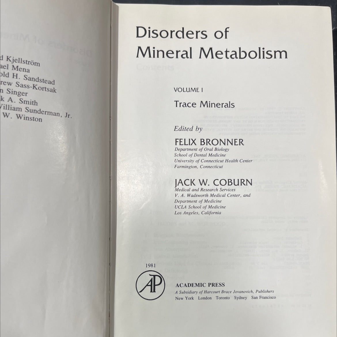 disorders of mineral metabolism book, by felix bronner, jack w. coburn, 1981 Hardcover image 2