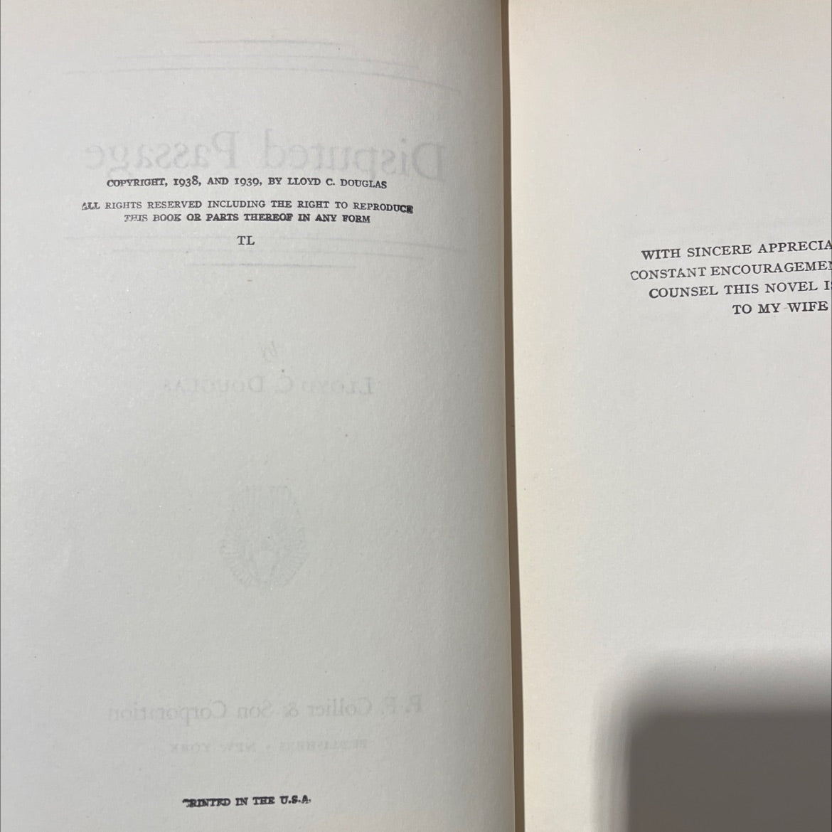 disputed passage book, by lloyd c. douglas, 1939 Hardcover image 3