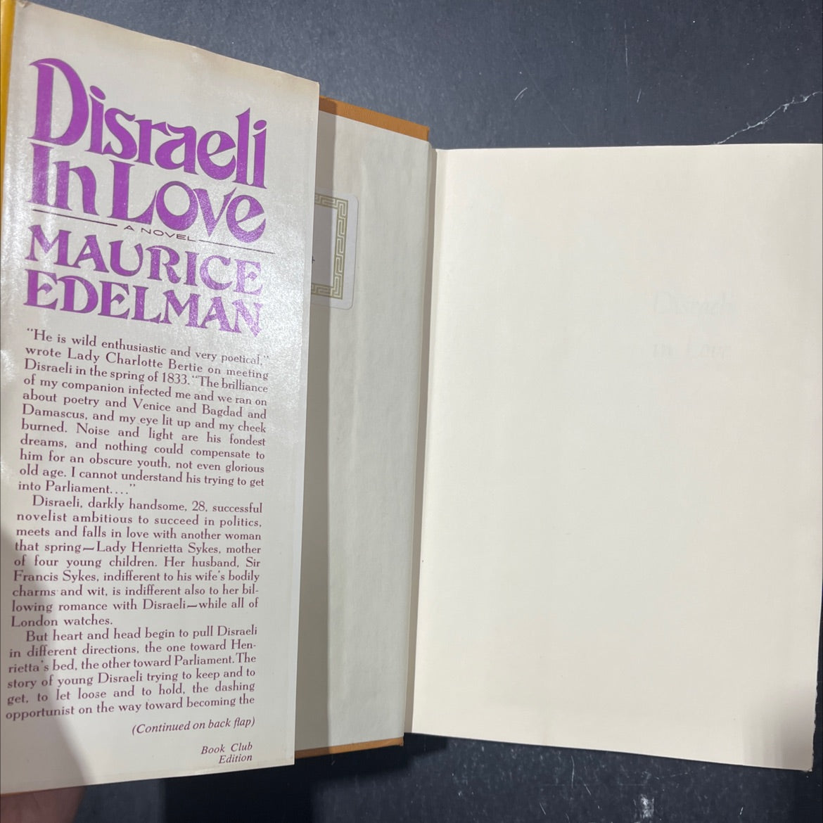disraeli in love book, by maurice edelman, 1972 Hardcover image 4