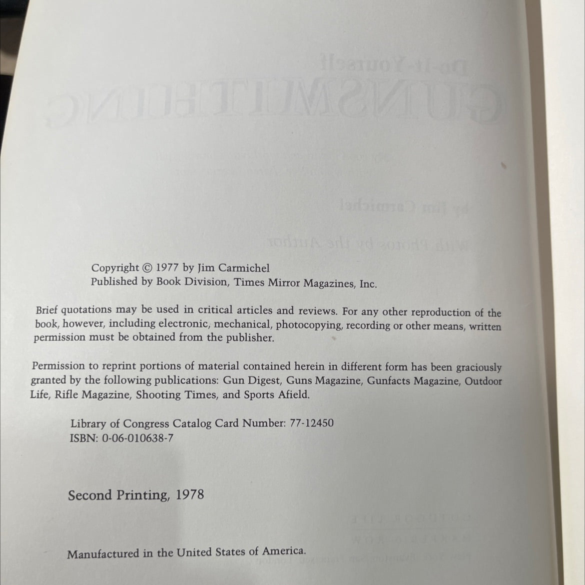 do-it-yourself gunsmithing book, by Jim Carmichel, 1977 Hardcover image 3
