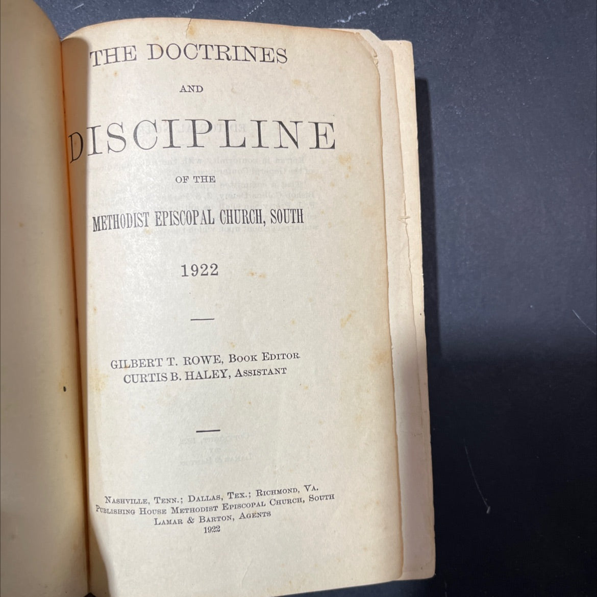 doctrines and discipline of the methodist episcopal church, south book, by gilbert t. rowe, 1922 Hardcover image 2