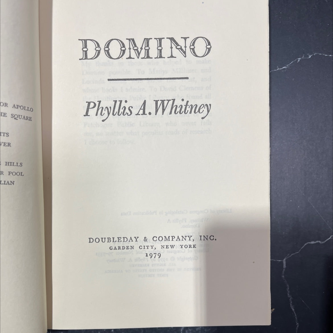 domino book, by Phyllis A. Whitney, 1979 Hardcover image 2