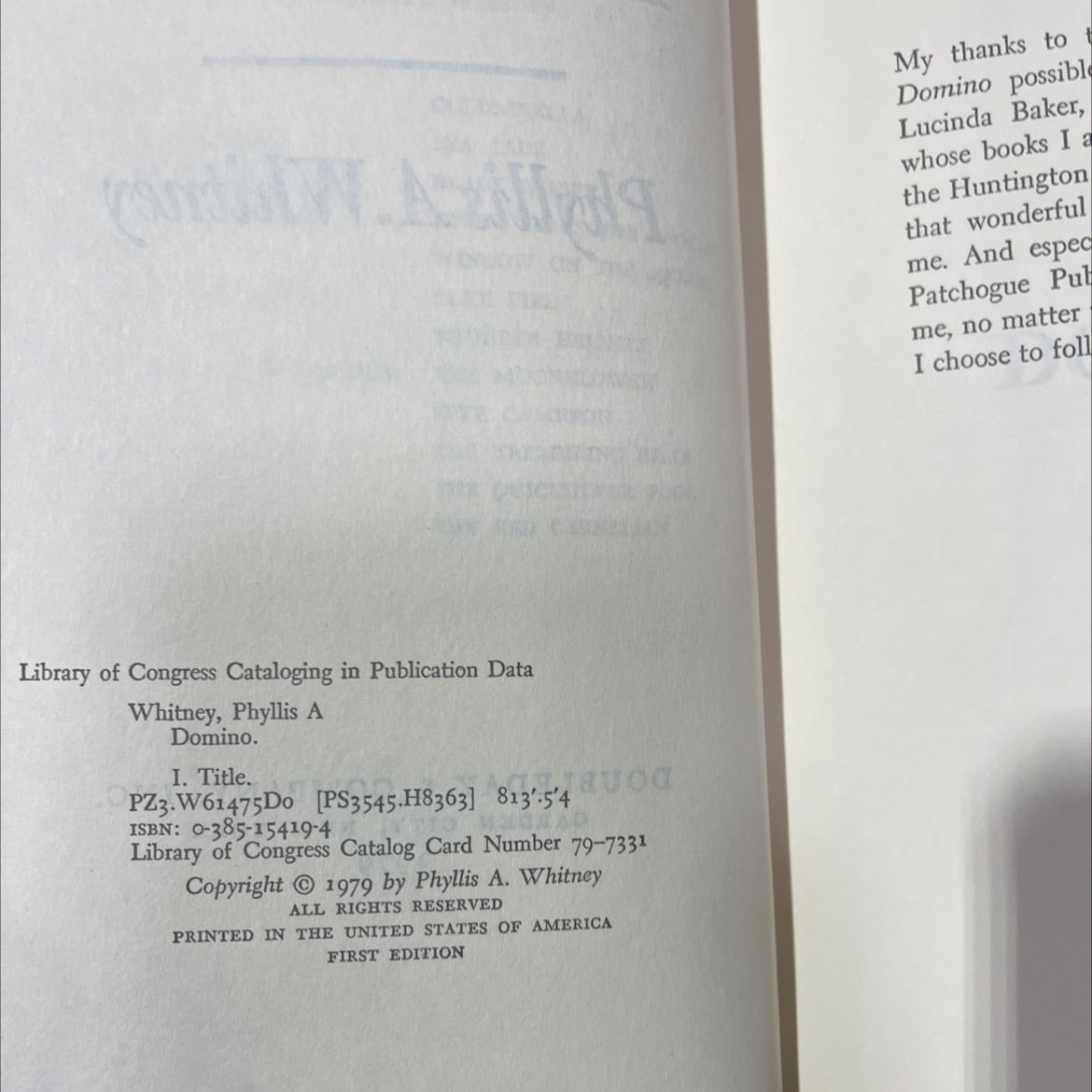 domino book, by Phyllis A. Whitney, 1979 Hardcover image 3