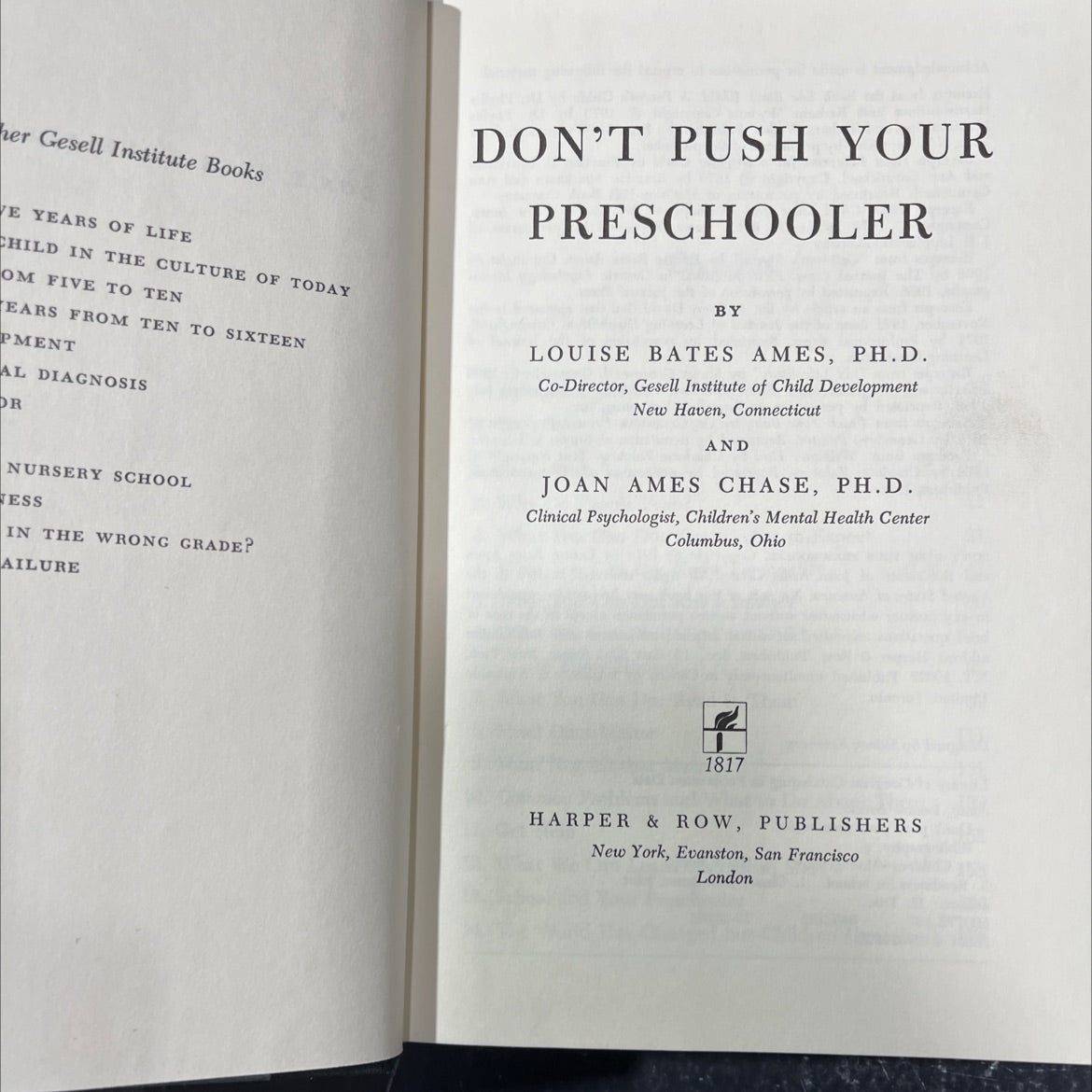 don't push your preschooler book, by louise bates ames, ph.d. and joan ames chase, ph.d., 1974 Hardcover image 2