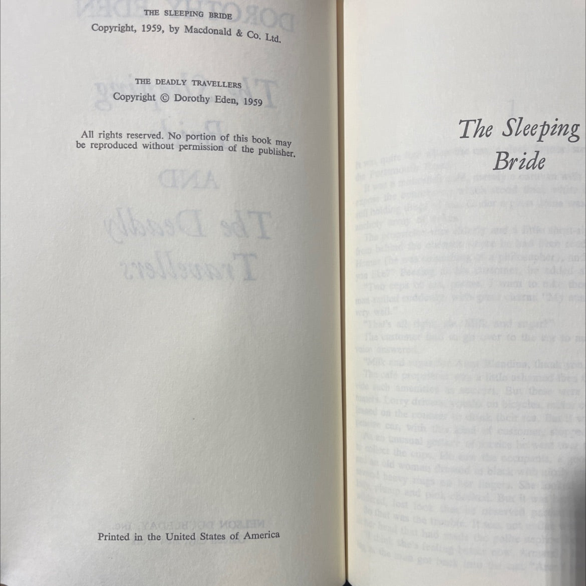 dorothy eden & mano the sleeping bride and the deadly travellers book, by dorothy eden, 1959 Hardcover image 3