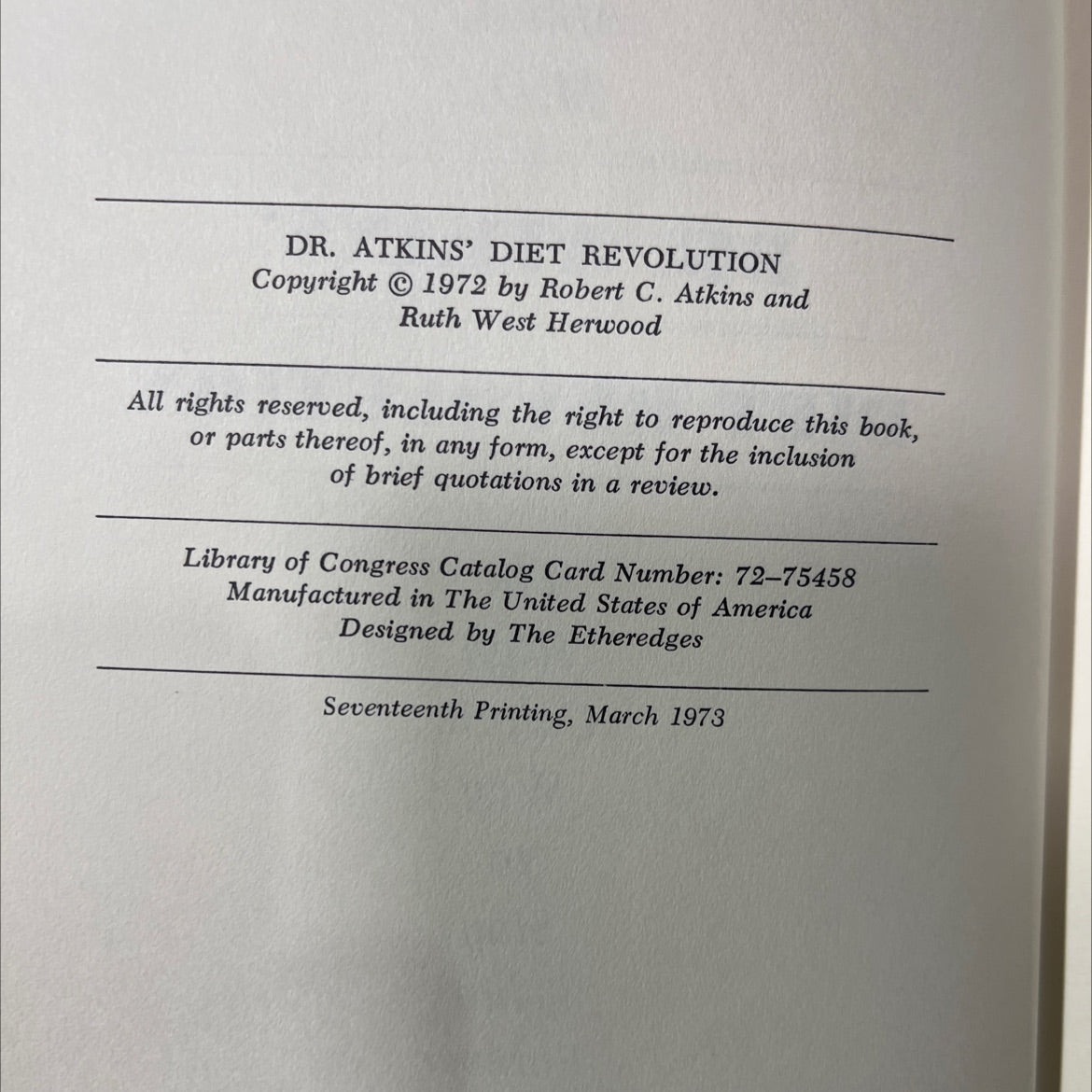 dr. atkins' diet revolution book, by robert c. atkins, m.d., 1972 Hardcover image 3
