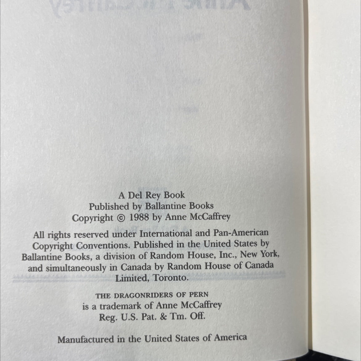 dragonsdawn book, by anne mccaffrey, 1988 Hardcover image 3