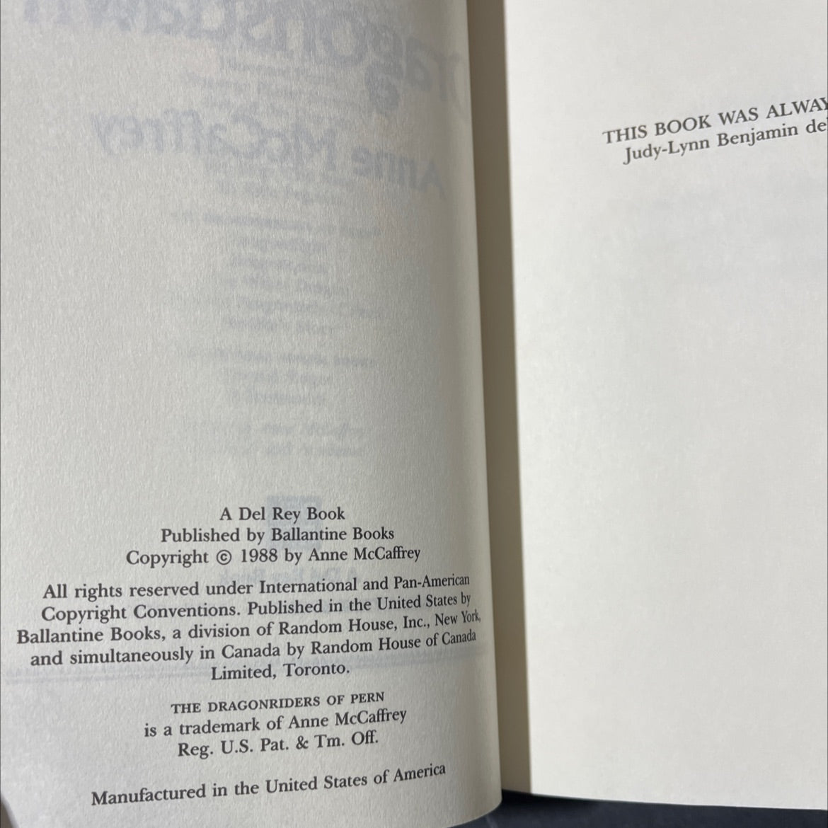 dragonsdawn book, by Anne McCaffrey, 1988 Hardcover image 3