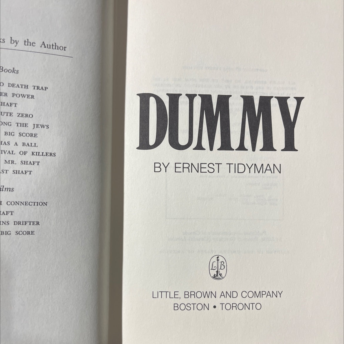 dummy book, by ernest tidyman, 1974 Hardcover image 2