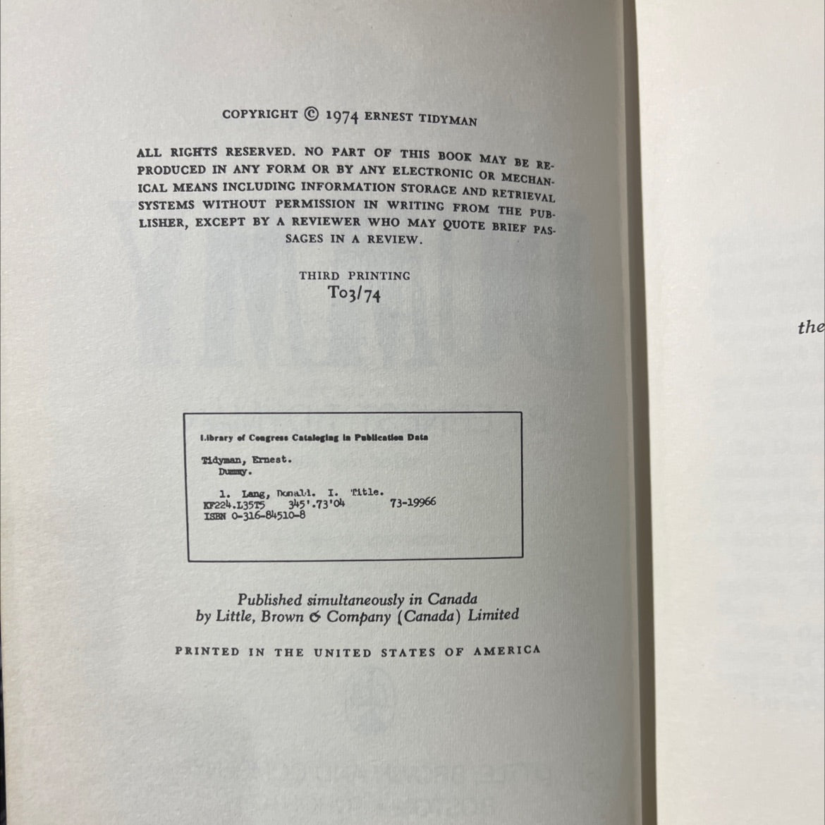 dummy book, by ernest tidyman, 1974 Hardcover image 3