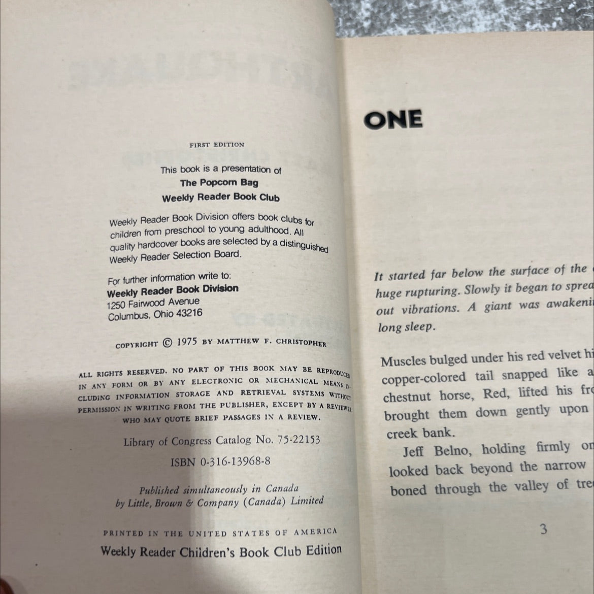 earthquake book, by matt christopher, 1975 Hardcover image 3