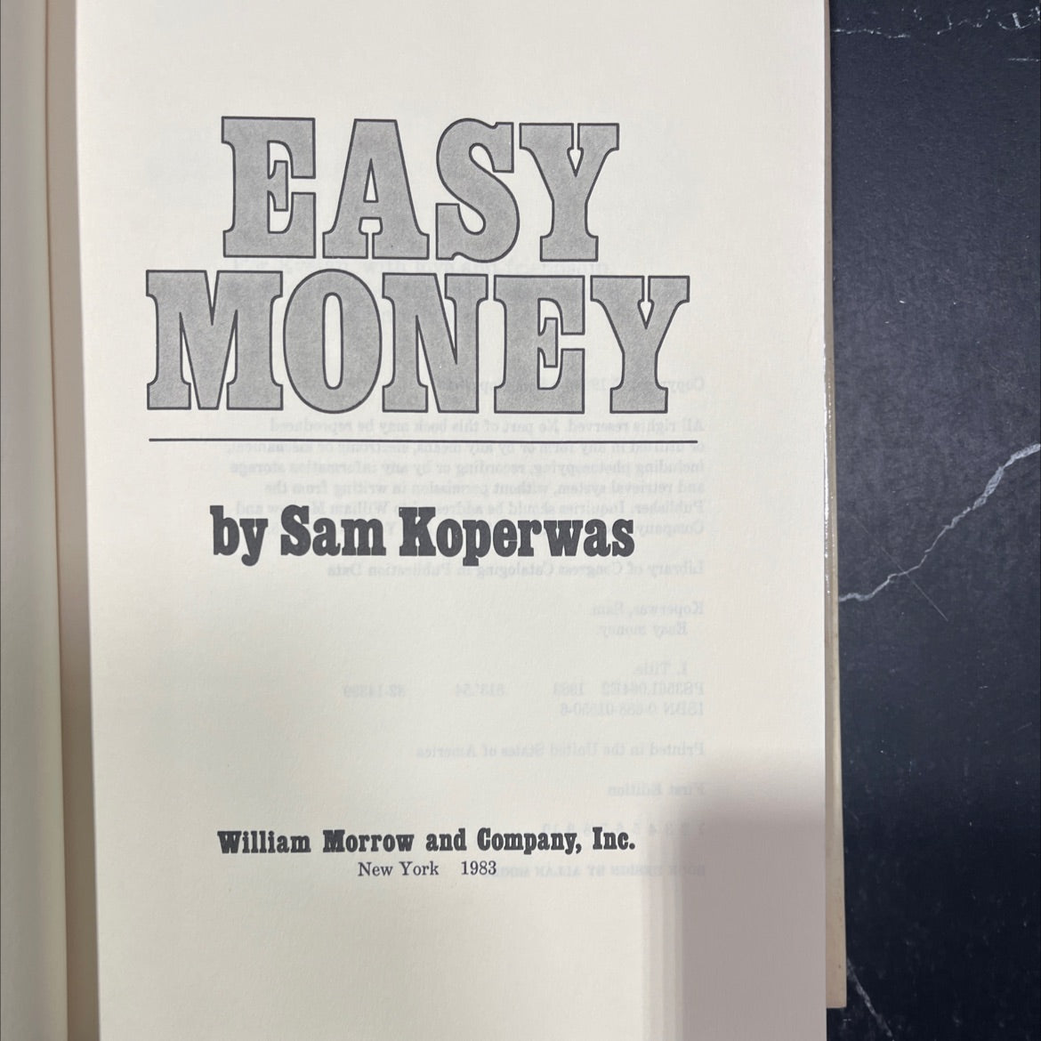 easy money book, by Sam Koperwas, 1983 Hardcover image 2