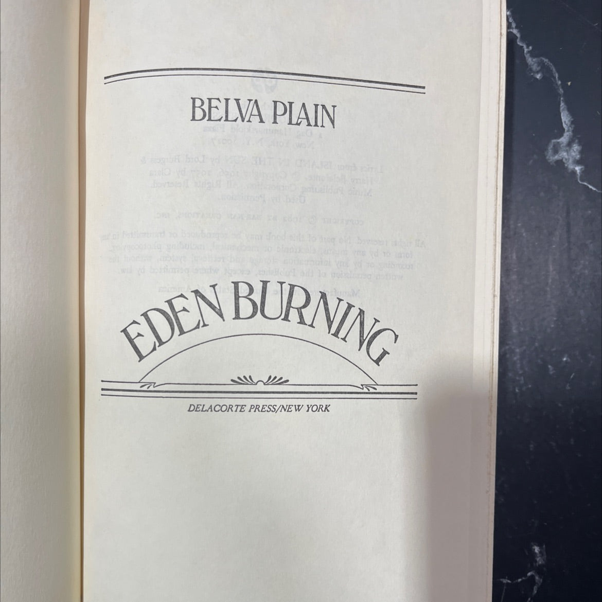 eden burning book, by belva plain, 1982 Hardcover image 2