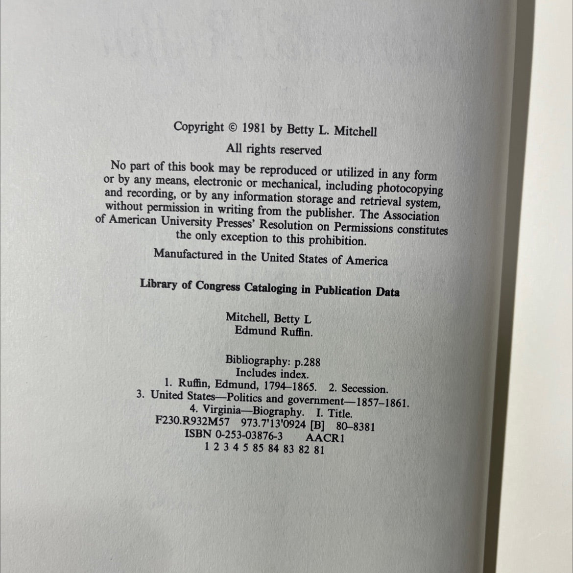 edmund ruffin a biography book, by betty l. mitchell, 1981 Hardcover image 3