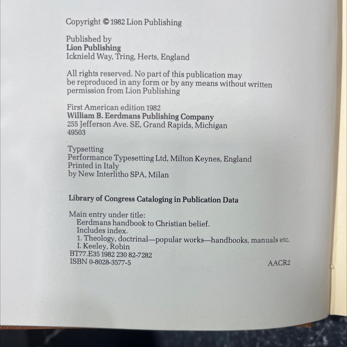 eerdmans handbook to christian belief book, by Robin Keeley, 1982 Hardcover image 3