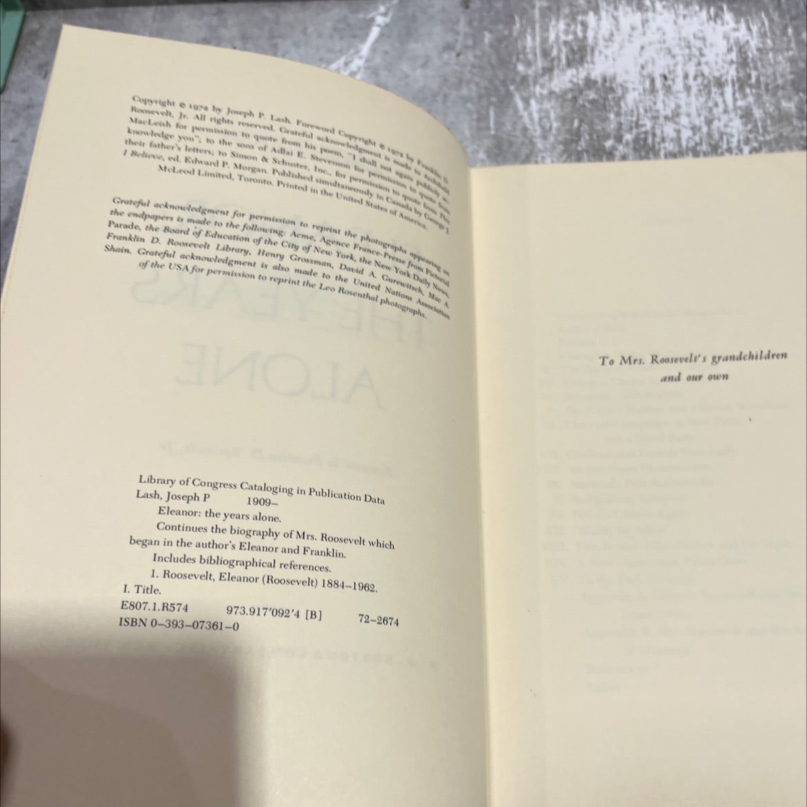 eleanor: the years alone book, by joseph p. lash, 1979 Hardcover image 3