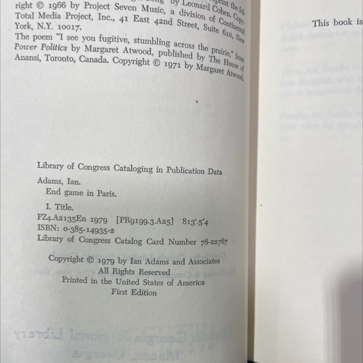 end game in paris book, by ian adams, 1979 Hardcover image 3