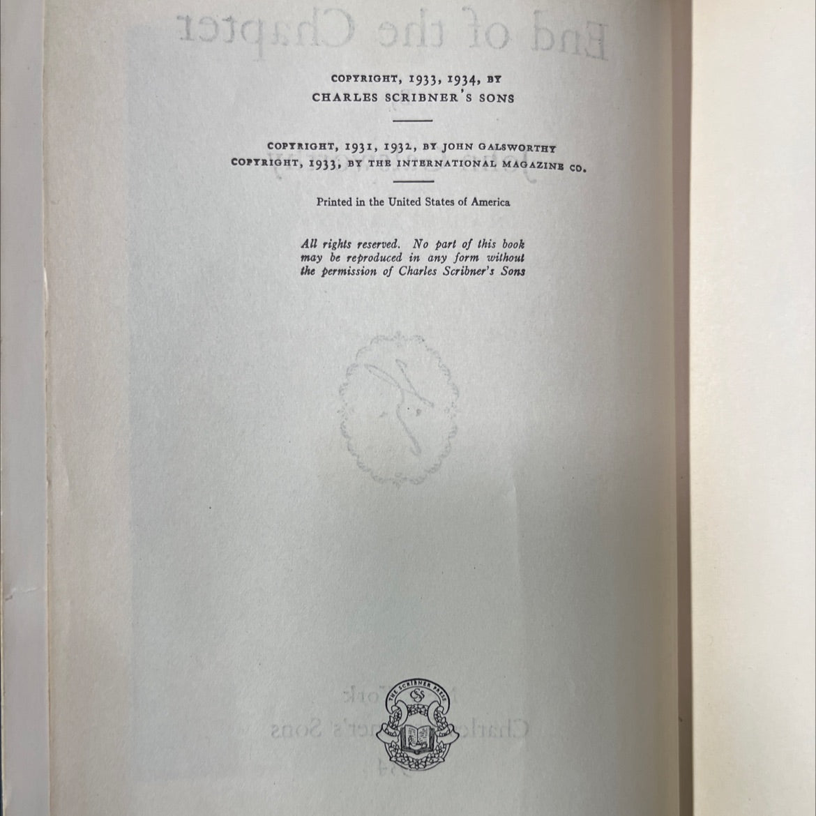 end of the chapter book, by john galsworthy, 1934 Hardcover image 3