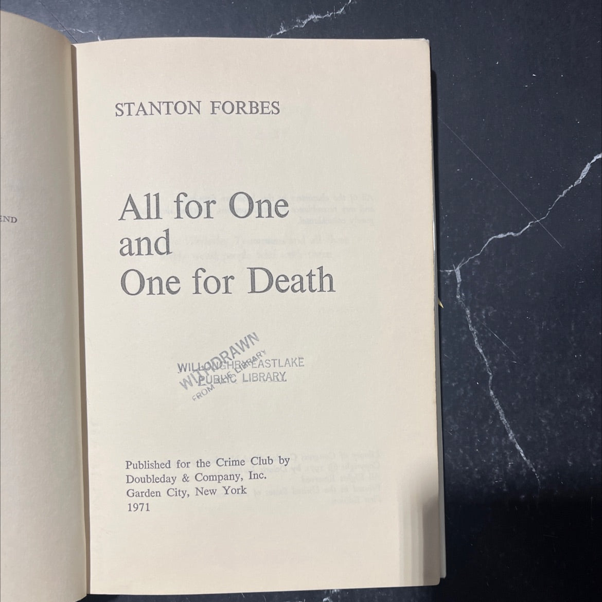 end stanton forbes all for one and one for death book, by deloris forbes, 1971 Hardcover image 2