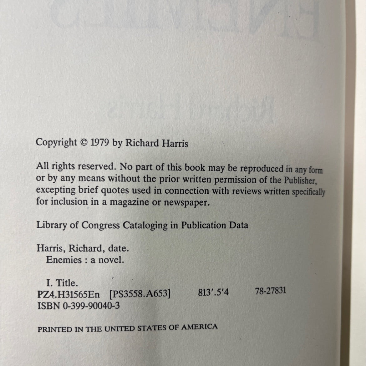 enemies book, by Richard Harris, 1979 Hardcover image 3