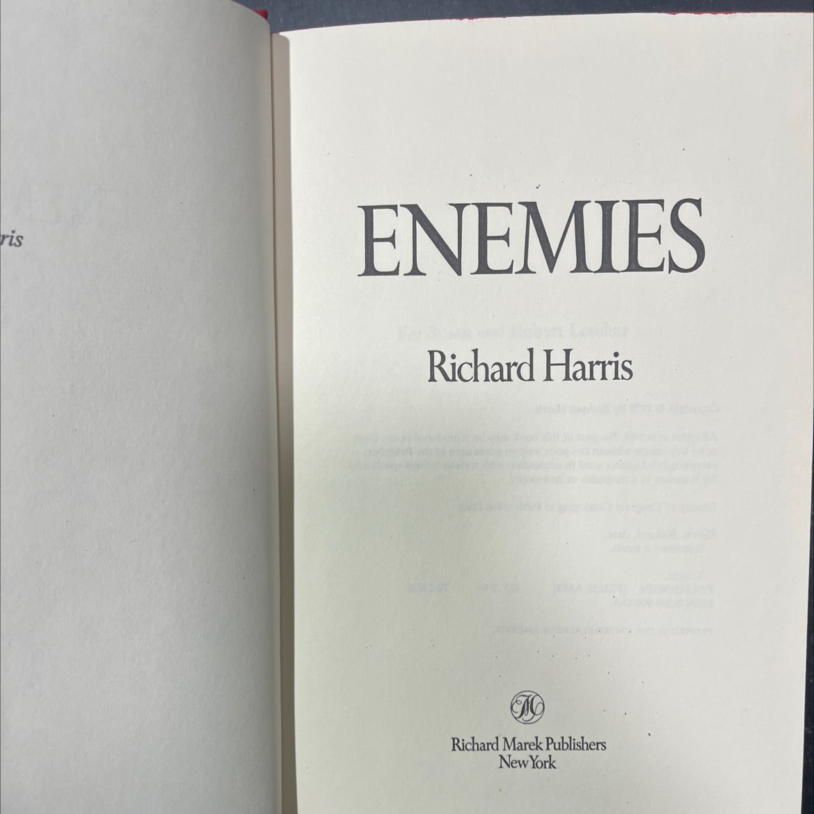 enemies book, by Richard Harris, 1979 Hardcover image 2
