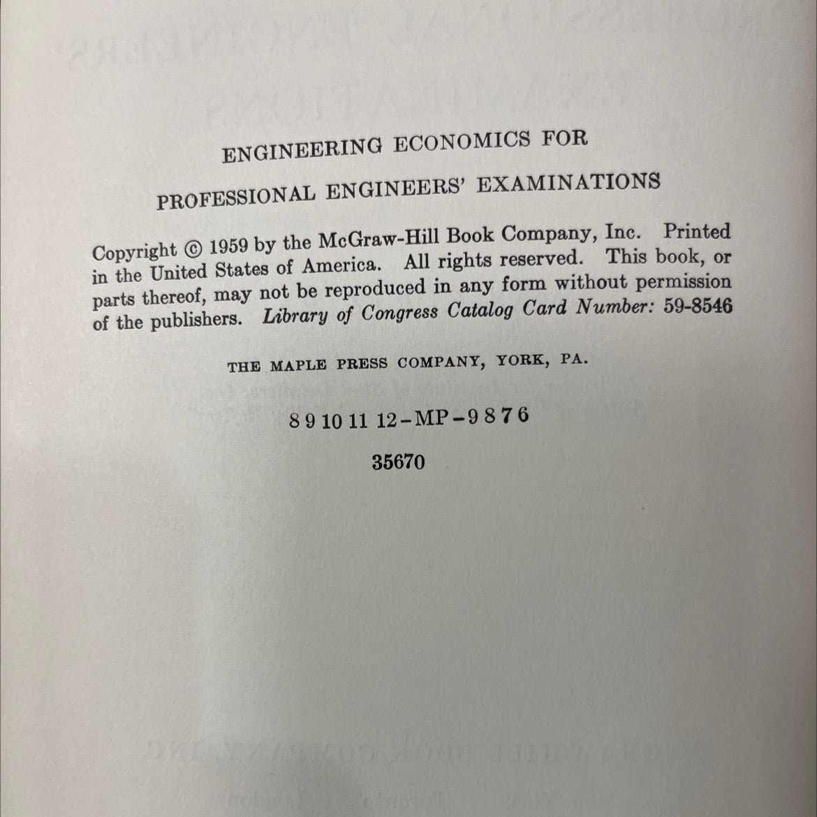 engineering economics for professional engineers' examinations book, by max kurtz, 1959 Hardcover image 3