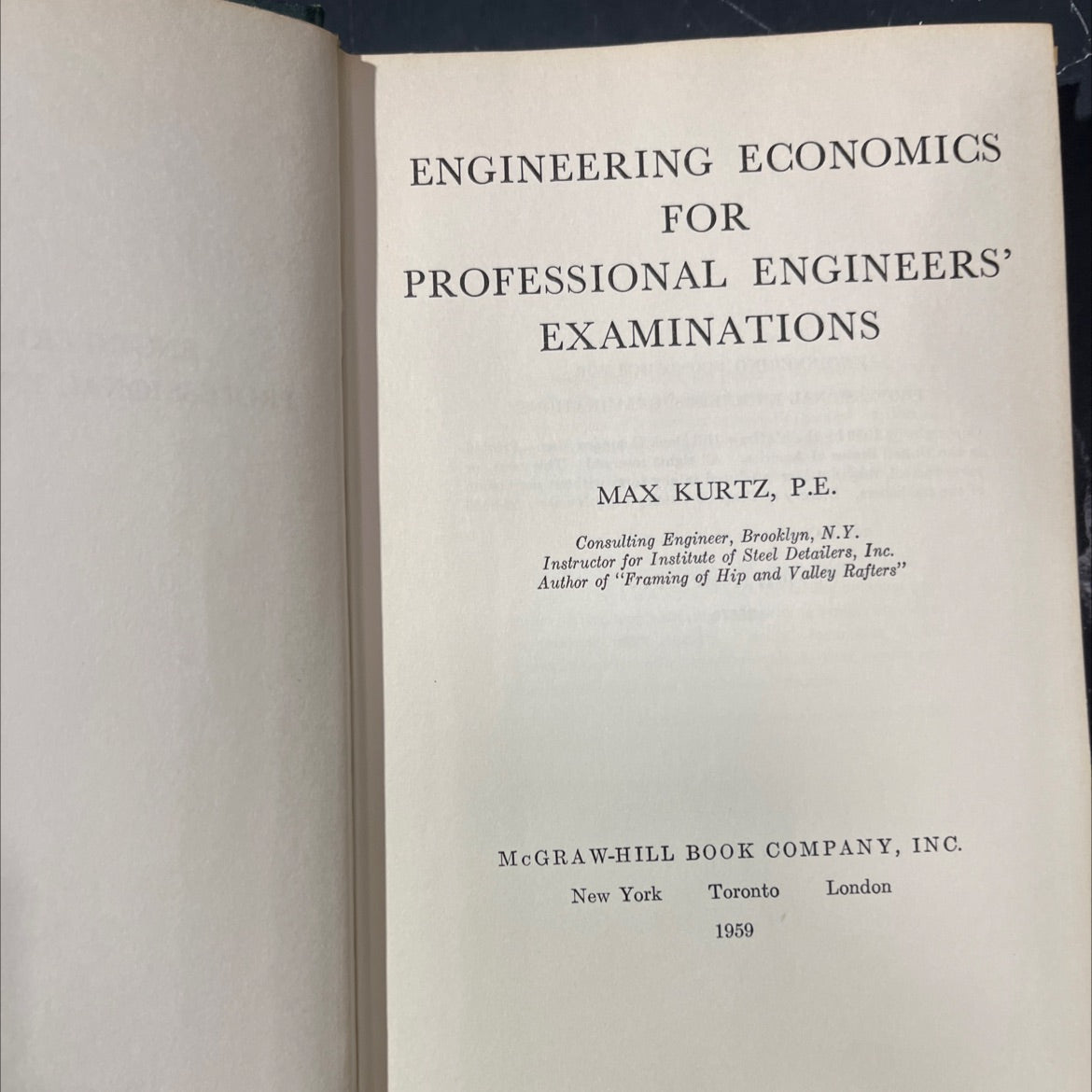 engineering economics for professional engineers' examinations book, by max kurtz, 1959 Hardcover image 2
