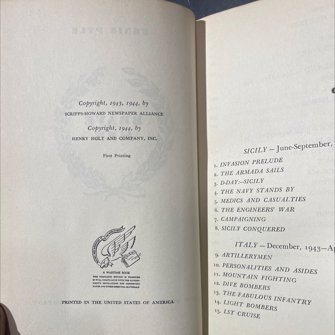 ernie pyle brave men book, by Ernie Pyle, 1944 Hardcover image 3