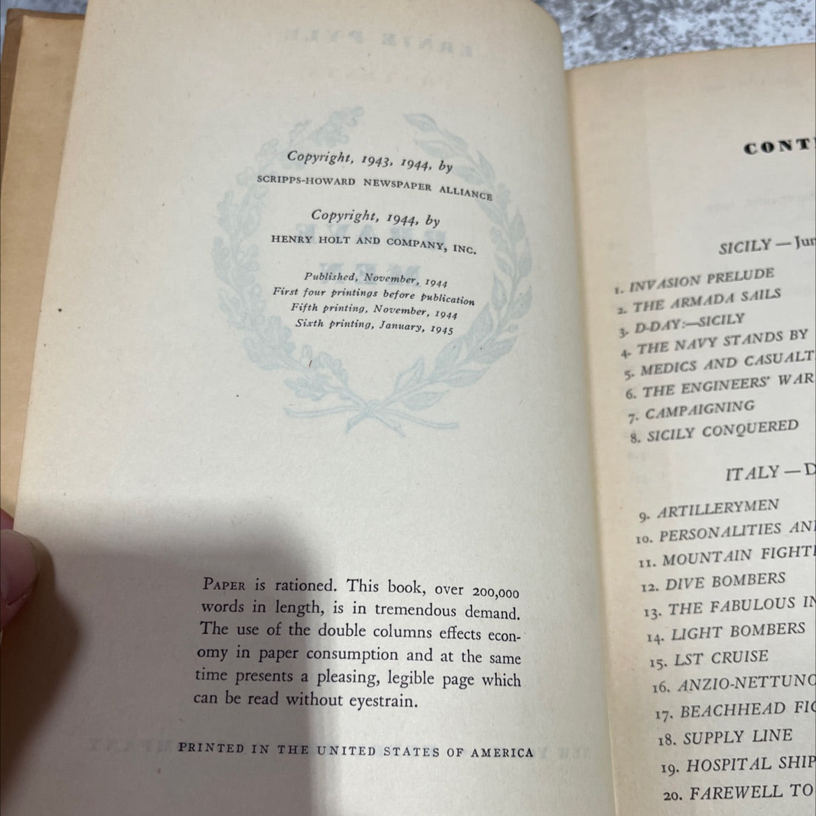 ernie pyle brave men book, by unknown, 1944 Hardcover image 3