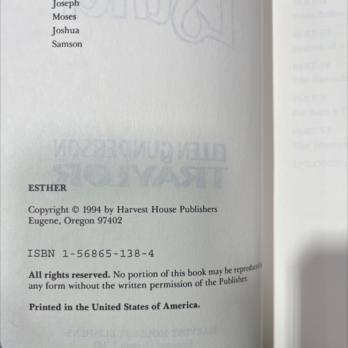 esther book, by ellen gunderson traylor, 1994 Hardcover image 3