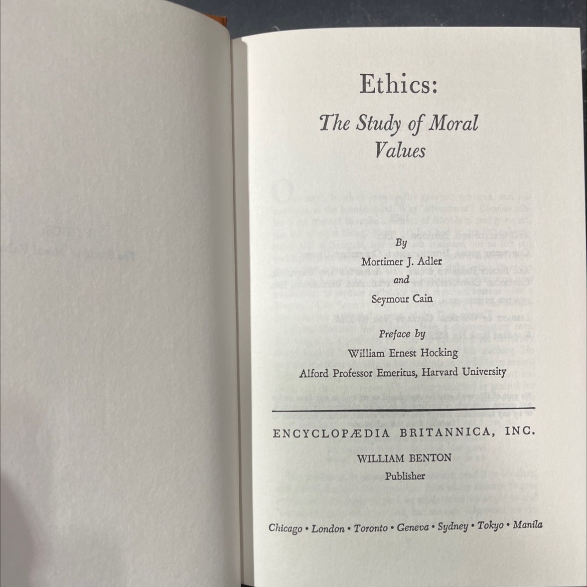 ethics: the study of moral values book, by mortimer j. adler and seymour cain, 1962 Hardcover image 2