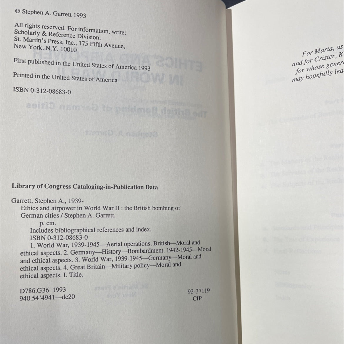 ethics and airpower in world war ii the british bombing of german cities book, by Stephen A. Garrett, 1993 Hardcover image 3