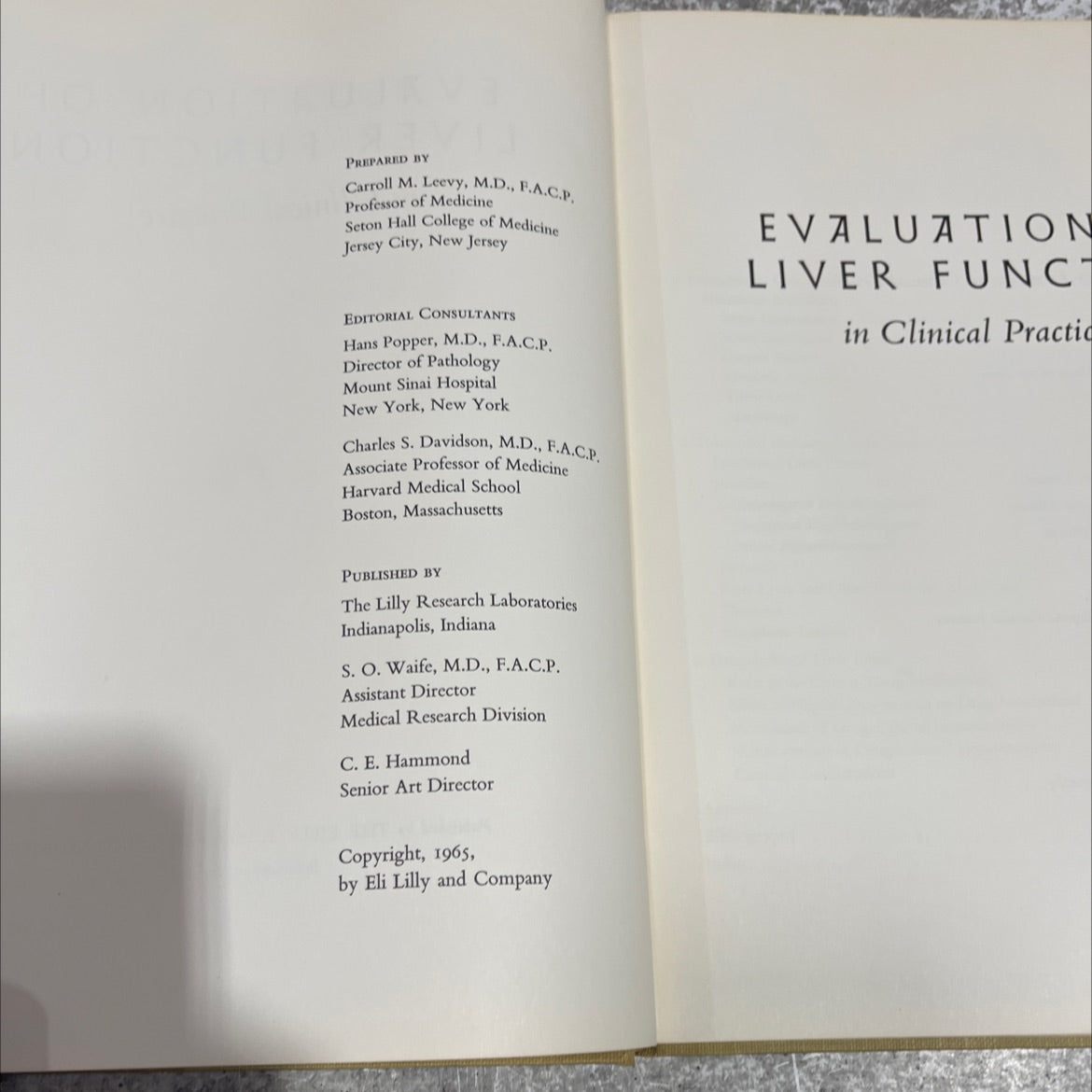 evaluation of liver function in clinical practice book, by Carroll M. Leevy, M.D., F.A.C.P., 1965 Hardcover image 3