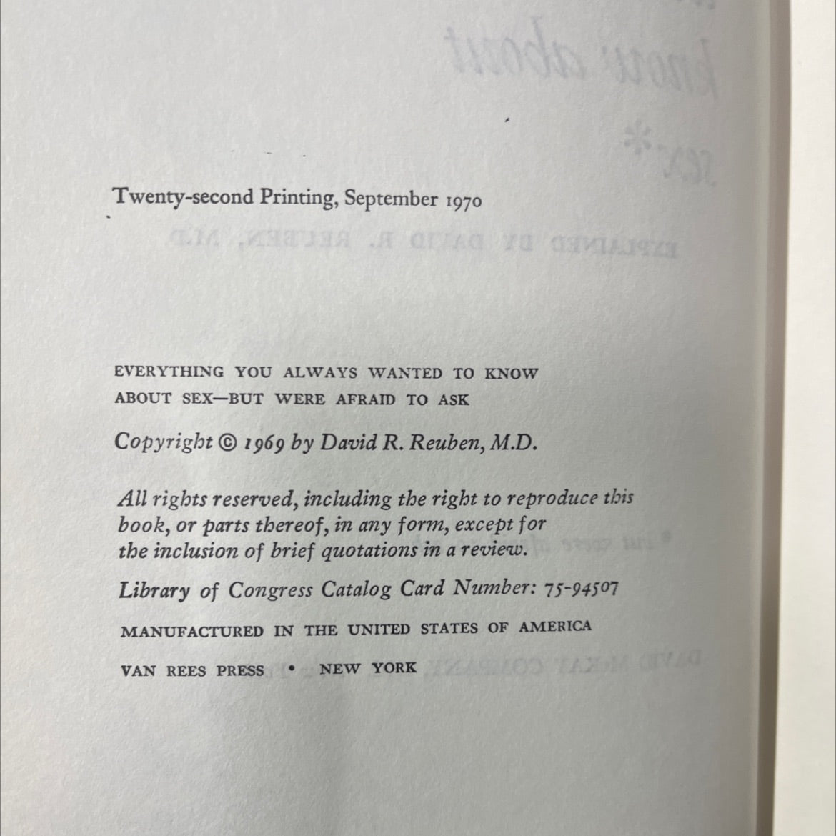 everything you always wanted to know about sex but were afraid to ask book, by david r. reuben, m.d., 1970 Hardcover image 3