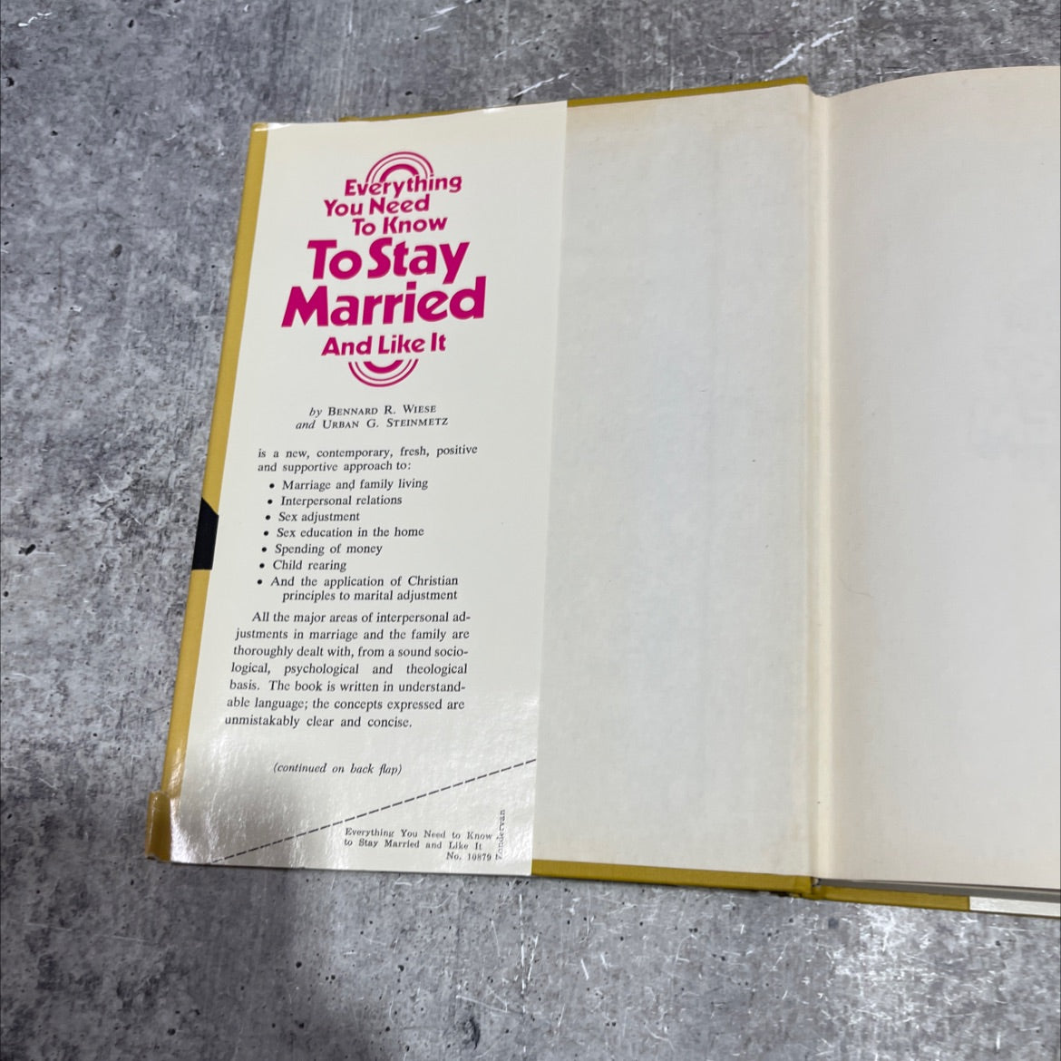 everything you need to know to stay married and like it book, by Bennard R. Wiese, Urban G. Steinmetz, 1974 Hardcover image 4