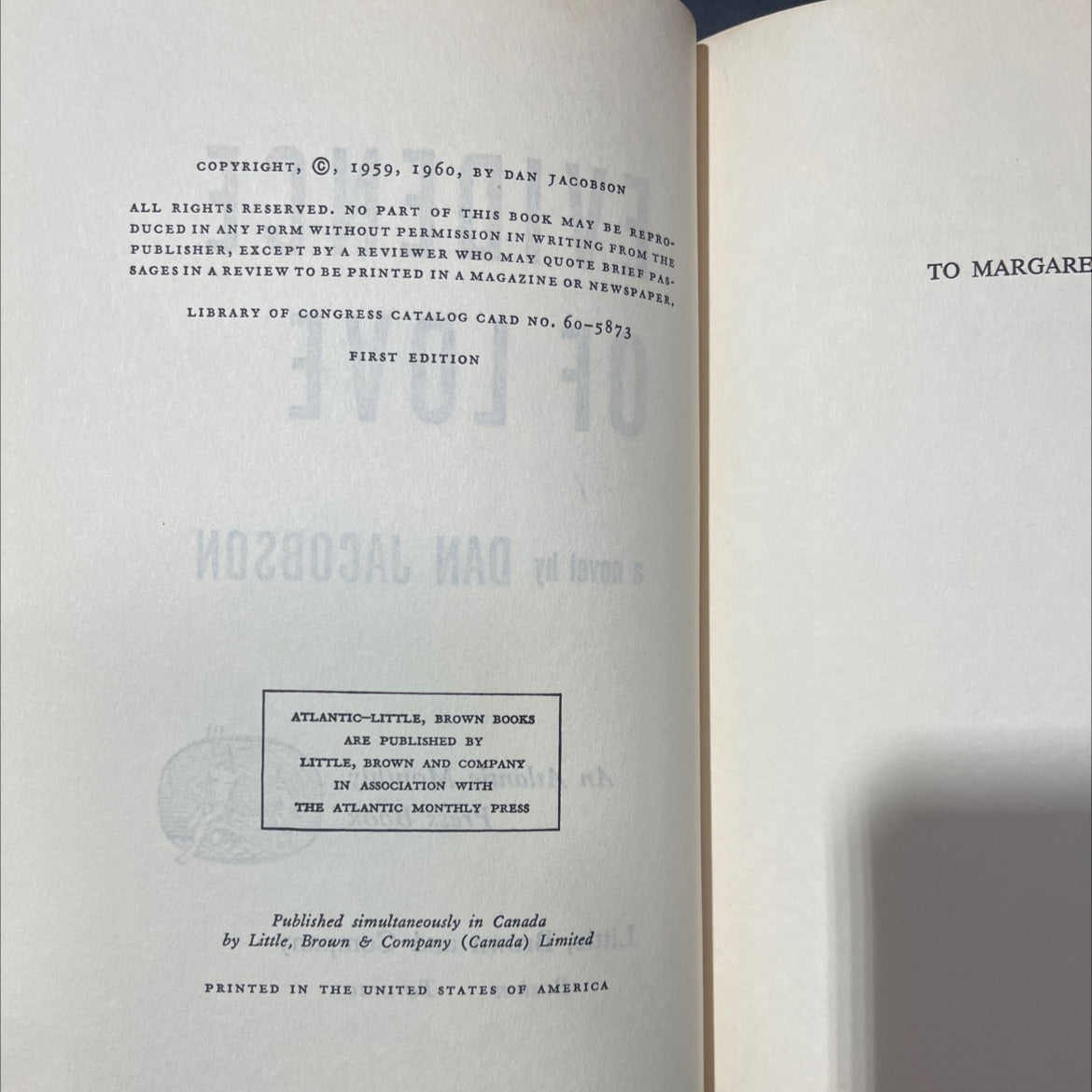 evidence of love book, by dan jacobson, 1960 Hardcover image 3
