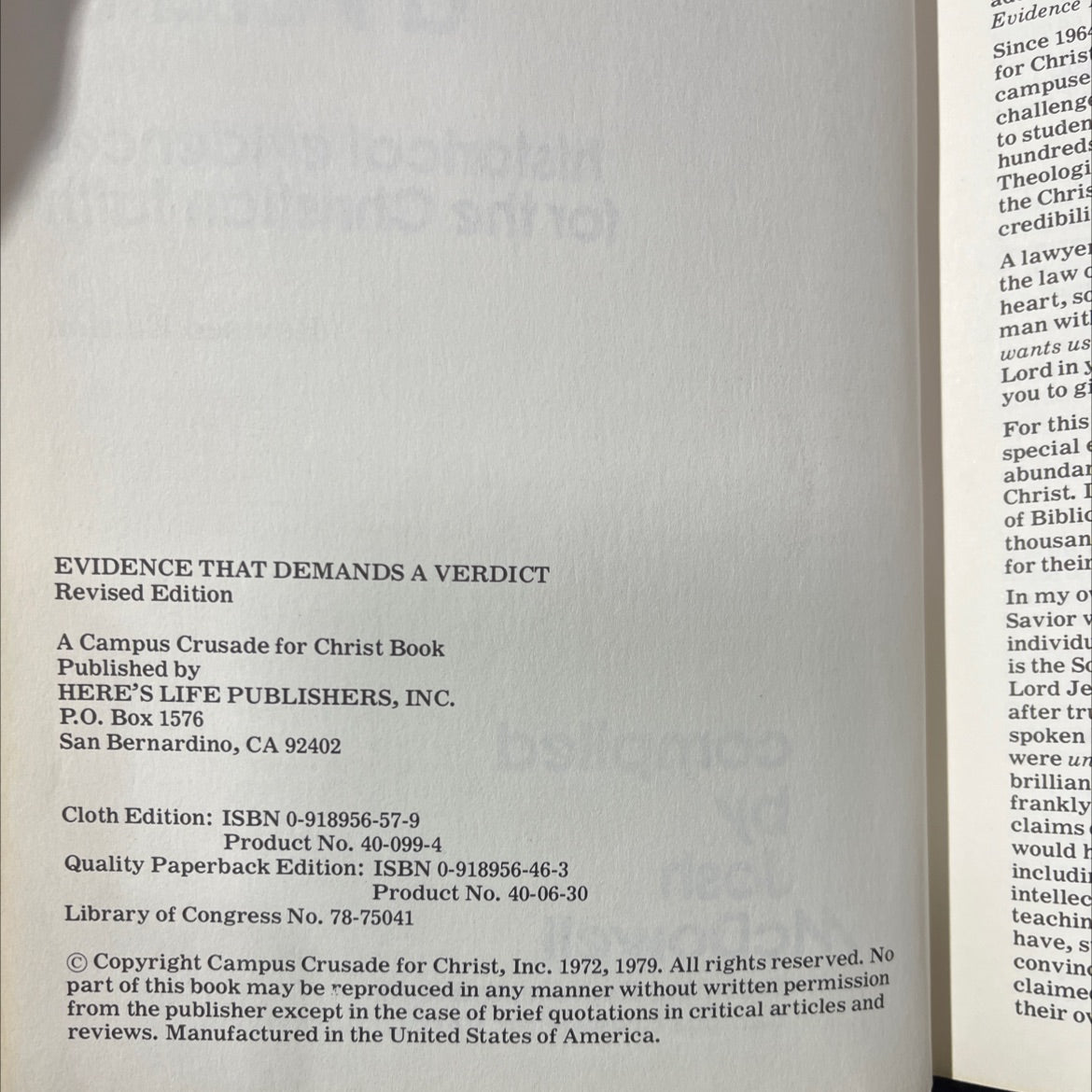 evidence that demands a verdict book, by Josh McDowell, 1979 Leather image 3