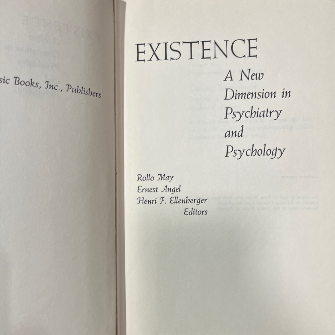 existence a new dimension in psychiatry and psychology book, by Rollo May, Ernest Angel, Henri F. Ellenberger, 1958 image 2