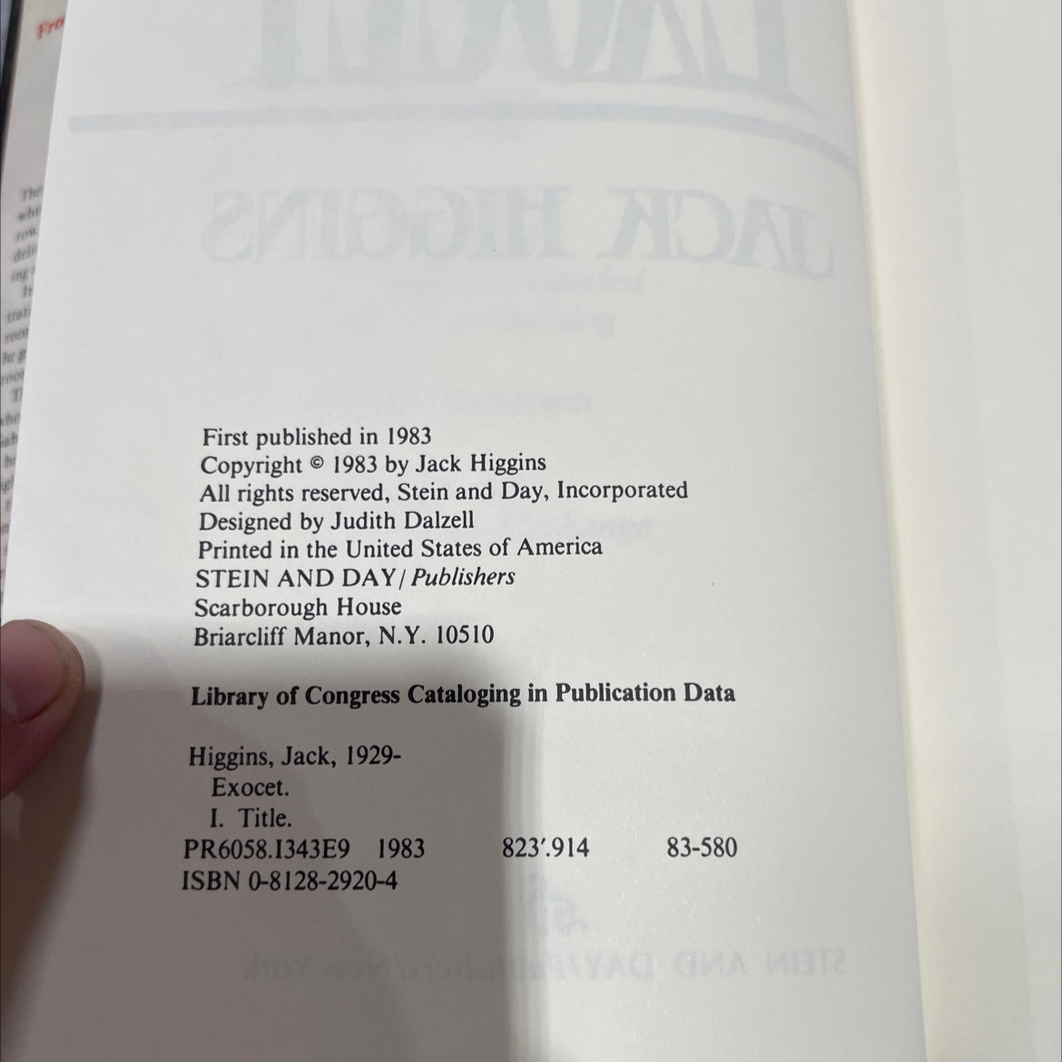 exocet book, by Jack Higgins, 1983 Hardcover image 3