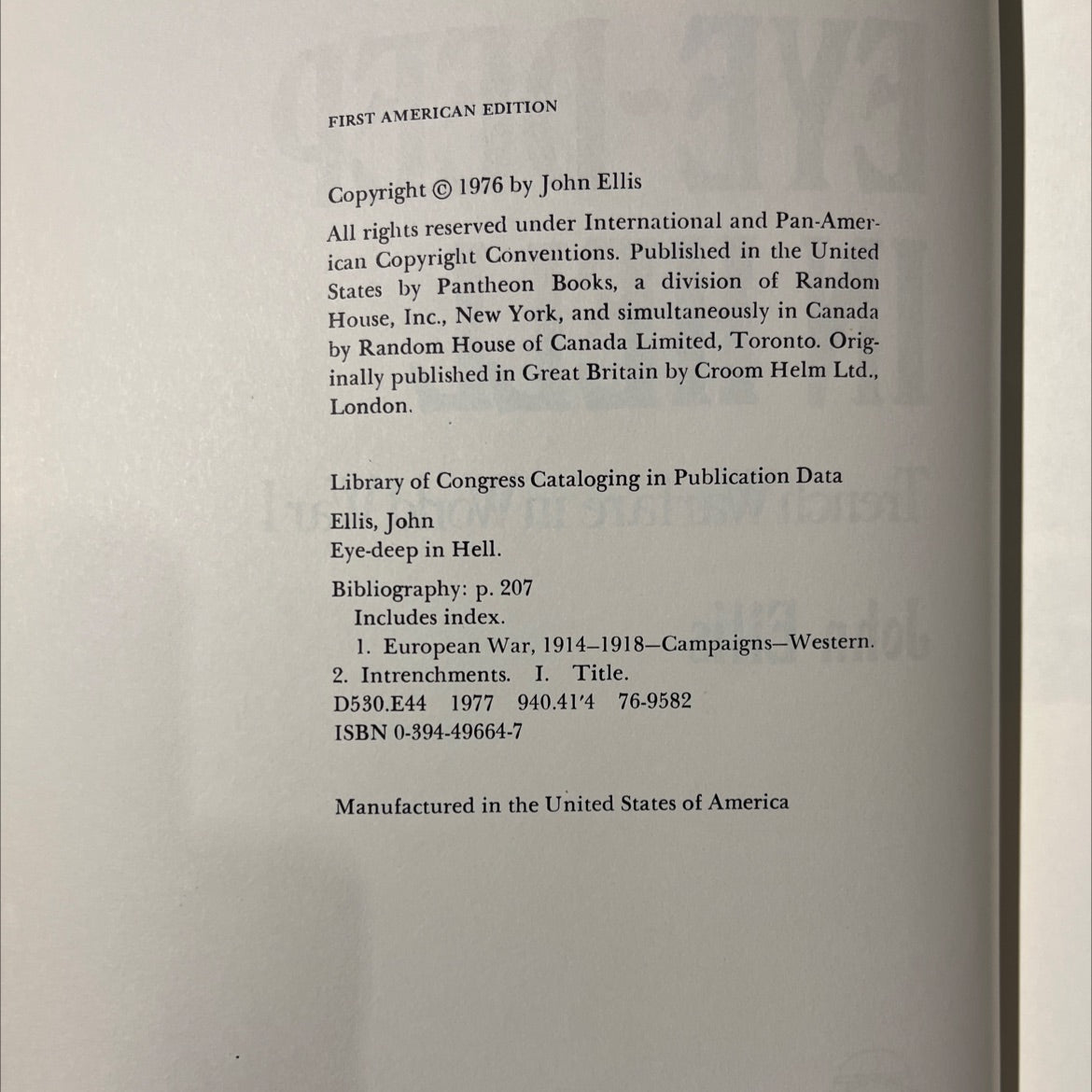 eye-deep in hell book, by John Ellis, 1976 Hardcover image 3