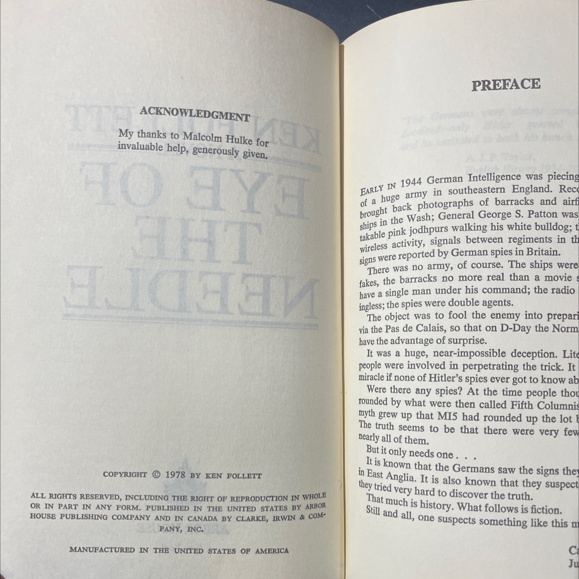 eye of the needle book, by ken follett, 1978 Hardcover image 3