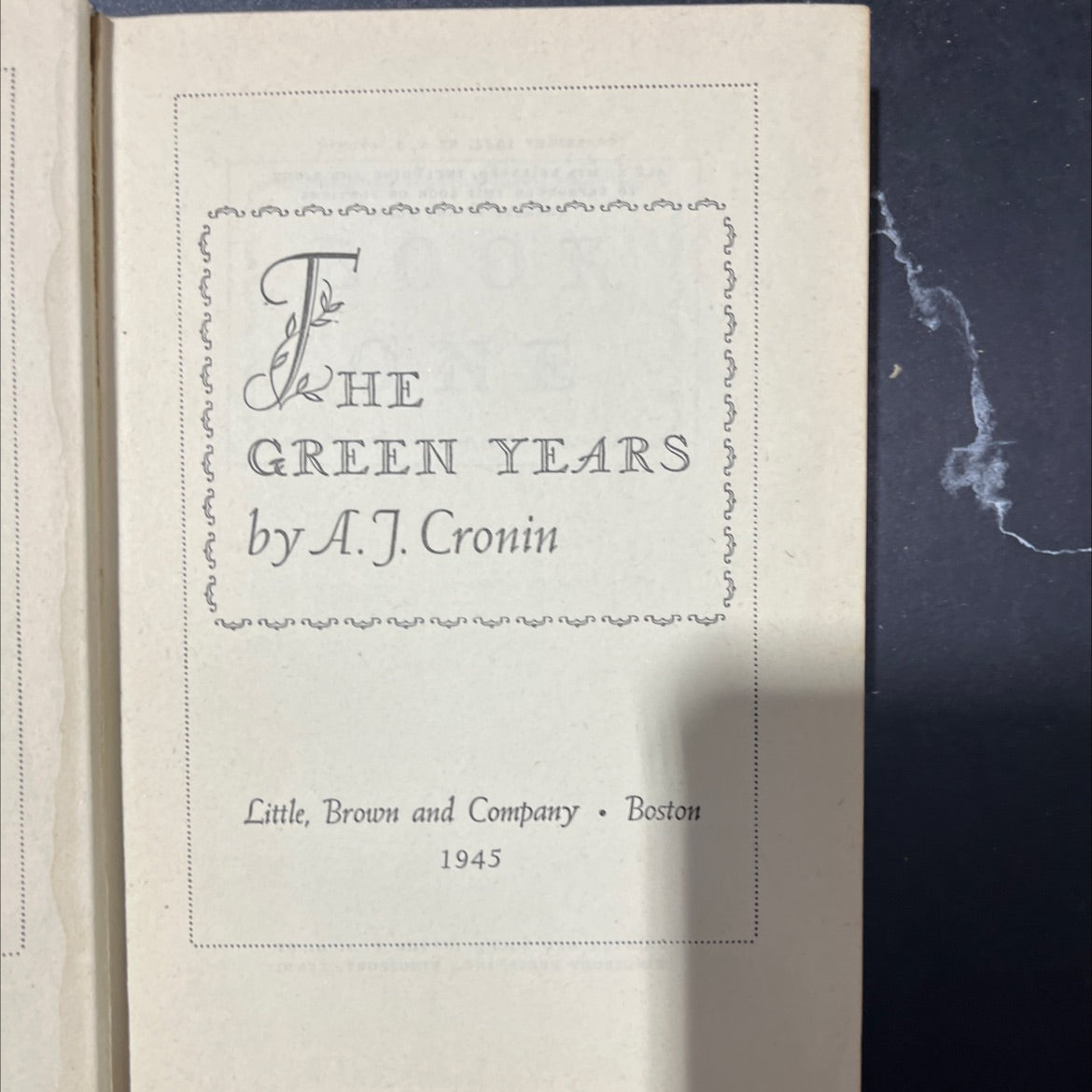 f he green years book, by A.J. Cronin, 1945 Hardcover image 2