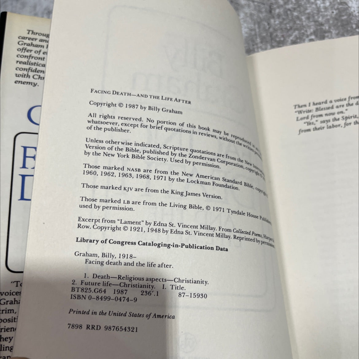 facing death and the life after book, by billy graham, 1987 Hardcover image 3