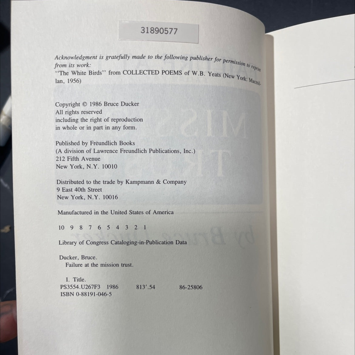 failure at the mission trust book, by Bruce Ducker, 1986 Hardcover image 3