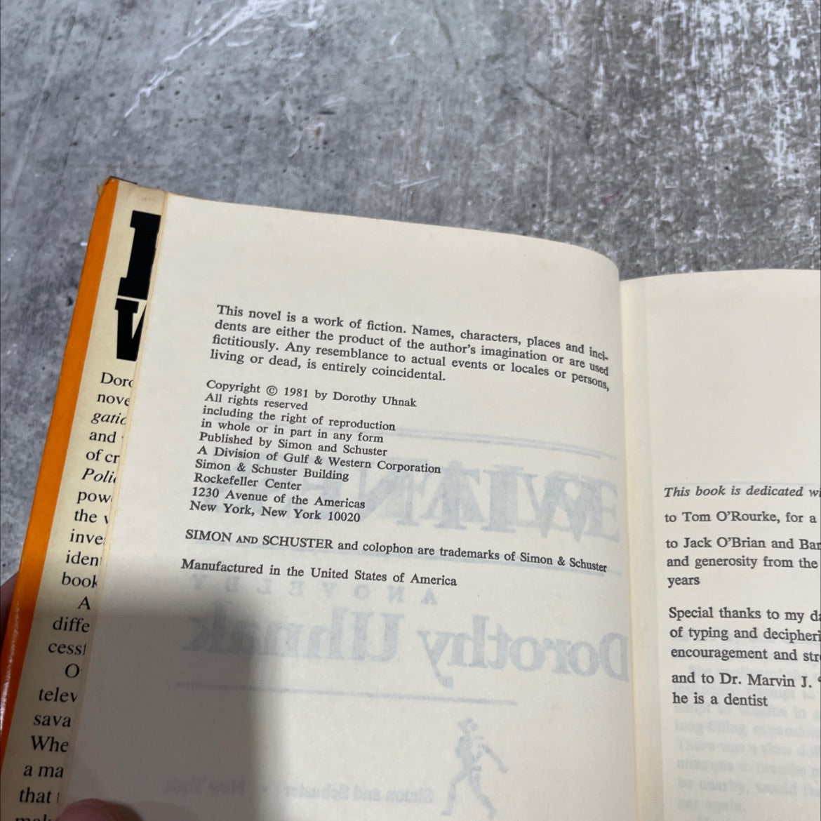 false witness book, by Dorothy Uhnak, 1981 Hardcover image 3