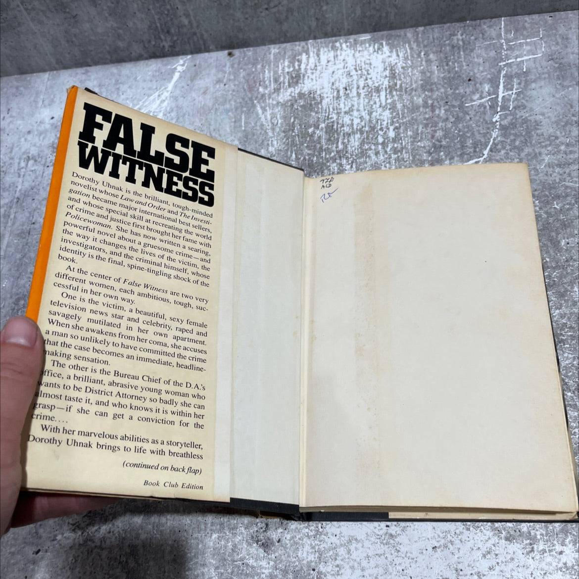 false witness book, by Dorothy Uhnak, 1981 Hardcover image 4