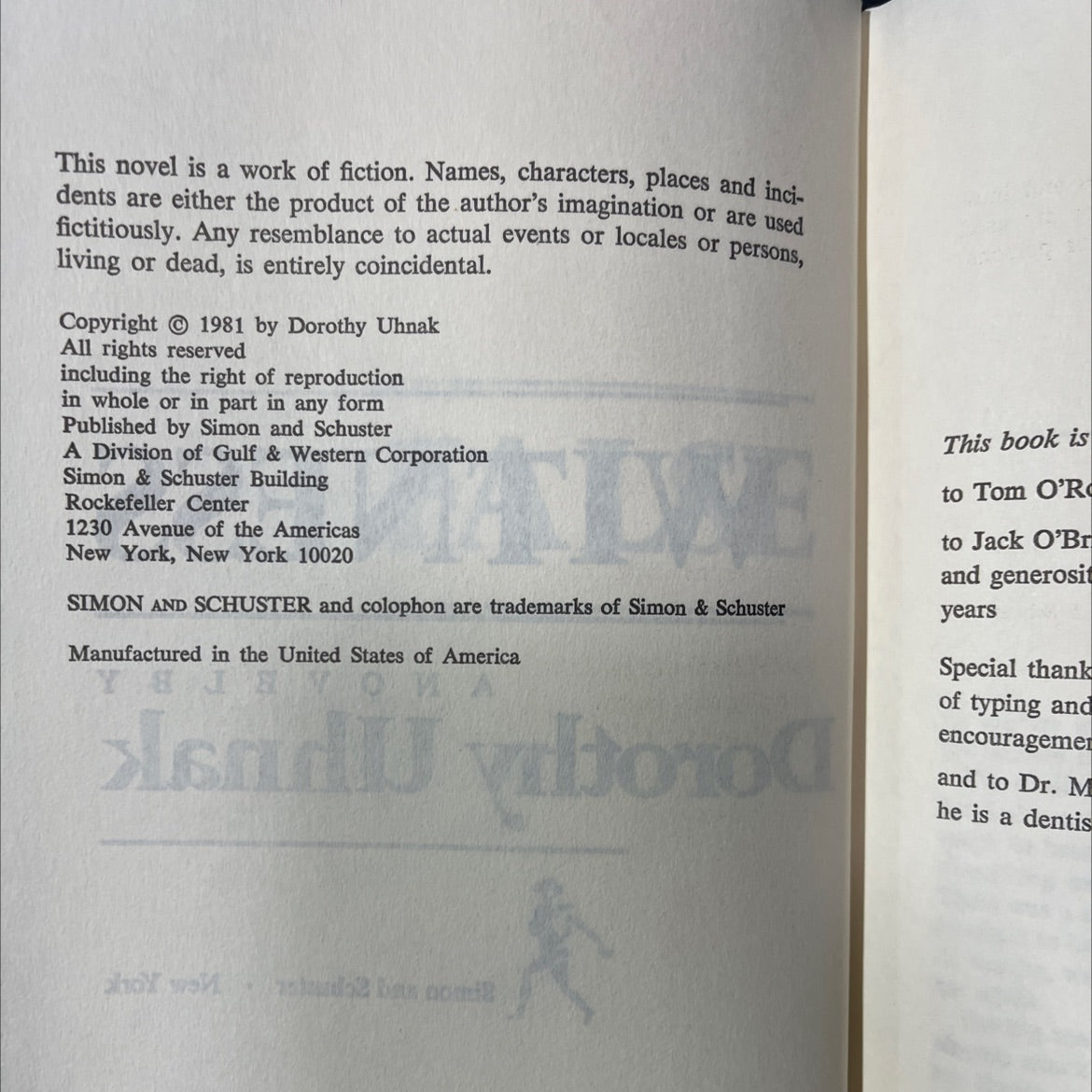 false witness book, by dorothy uhnak, 1981 Hardcover image 3