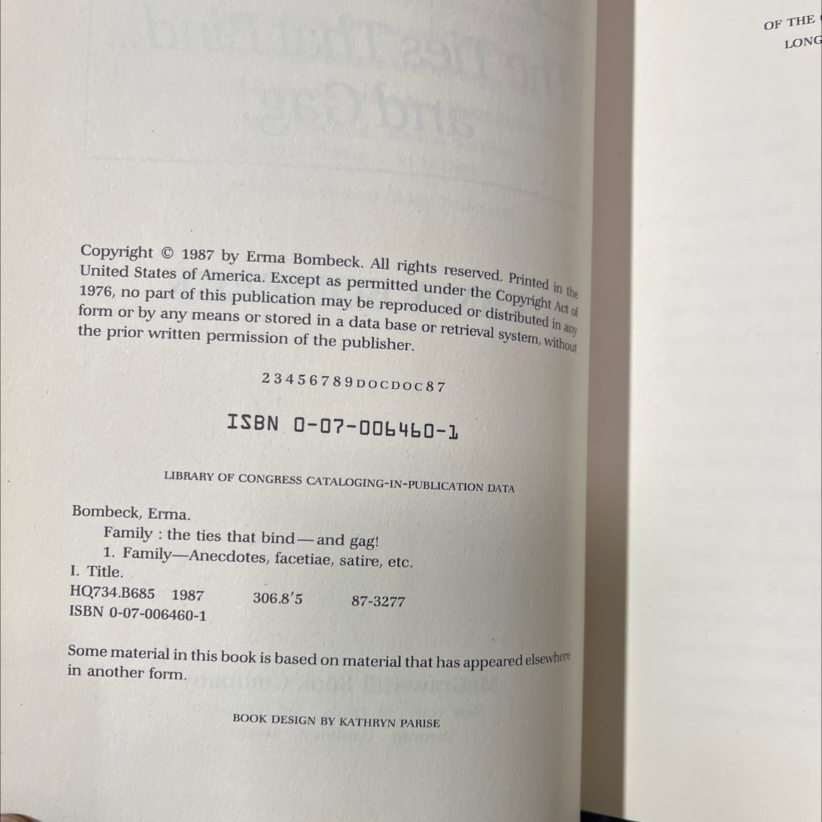 family: the ties that bind... and gag! book, by erma bombeck, 1987 Hardcover image 3