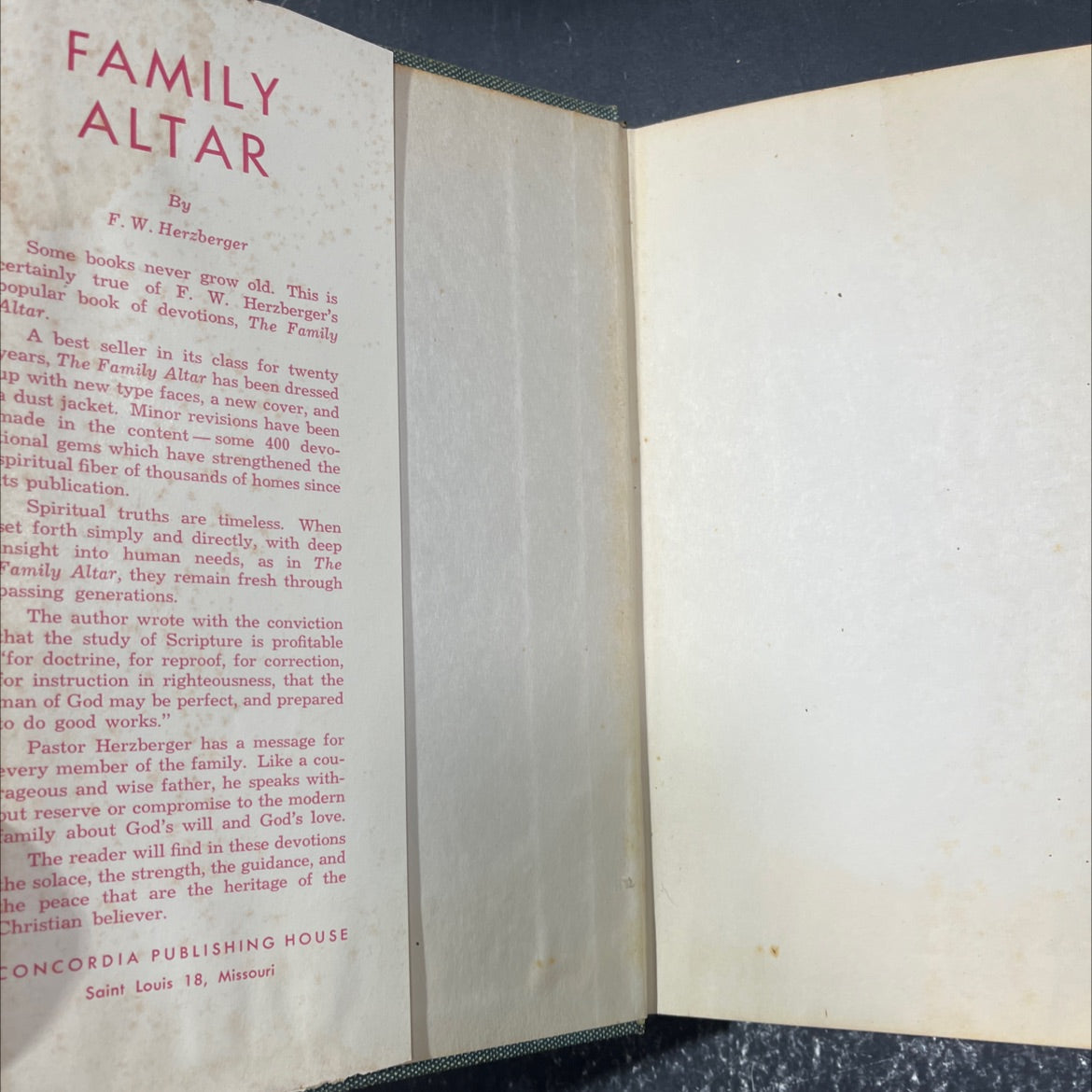 family altar brief daily devotions based on selected scripture texts book, by f. w. herzberger, 1959 Hardcover image 4